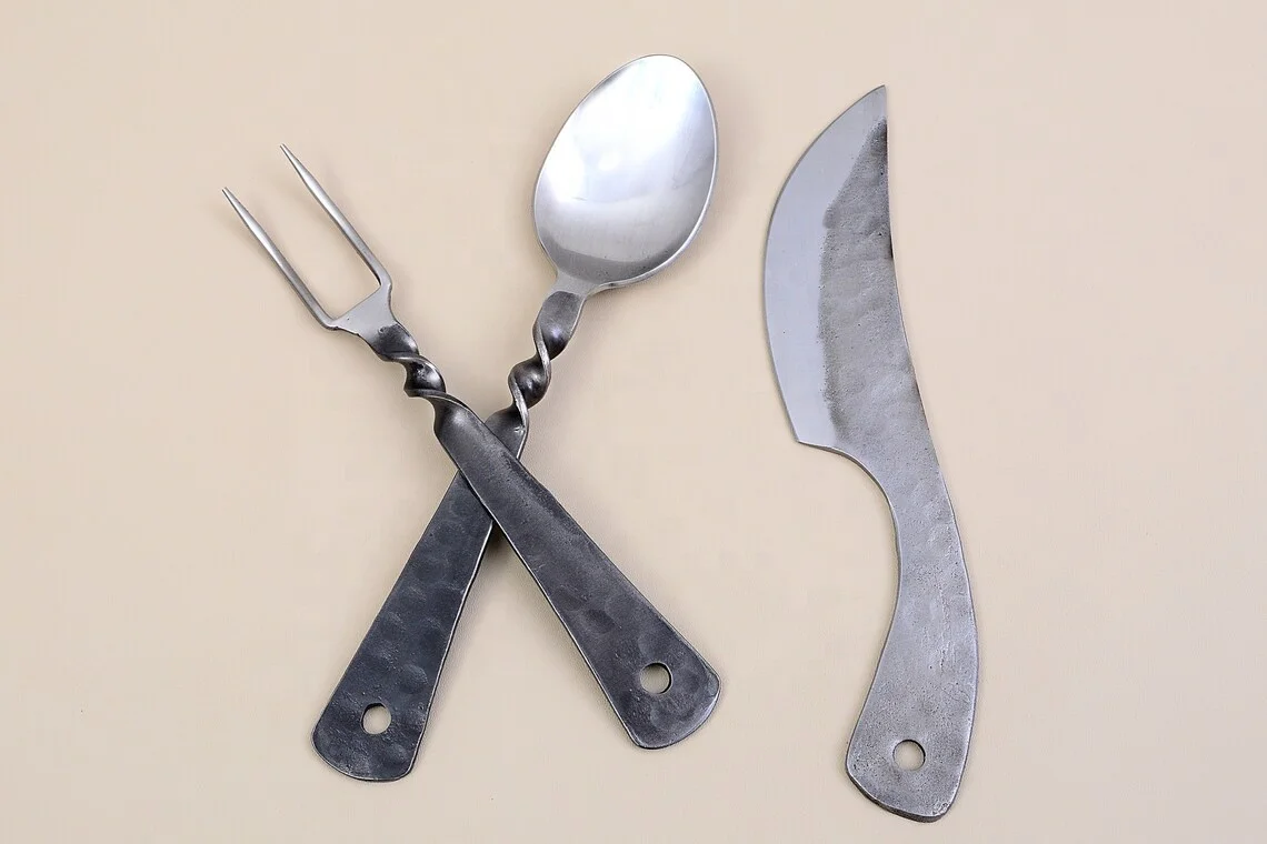 Jacob Medieval Cutlery Set Hand Forged Flatware with Stainless Steel High Quality Vintage Design-3 Piece Table Knife Fork Spoon