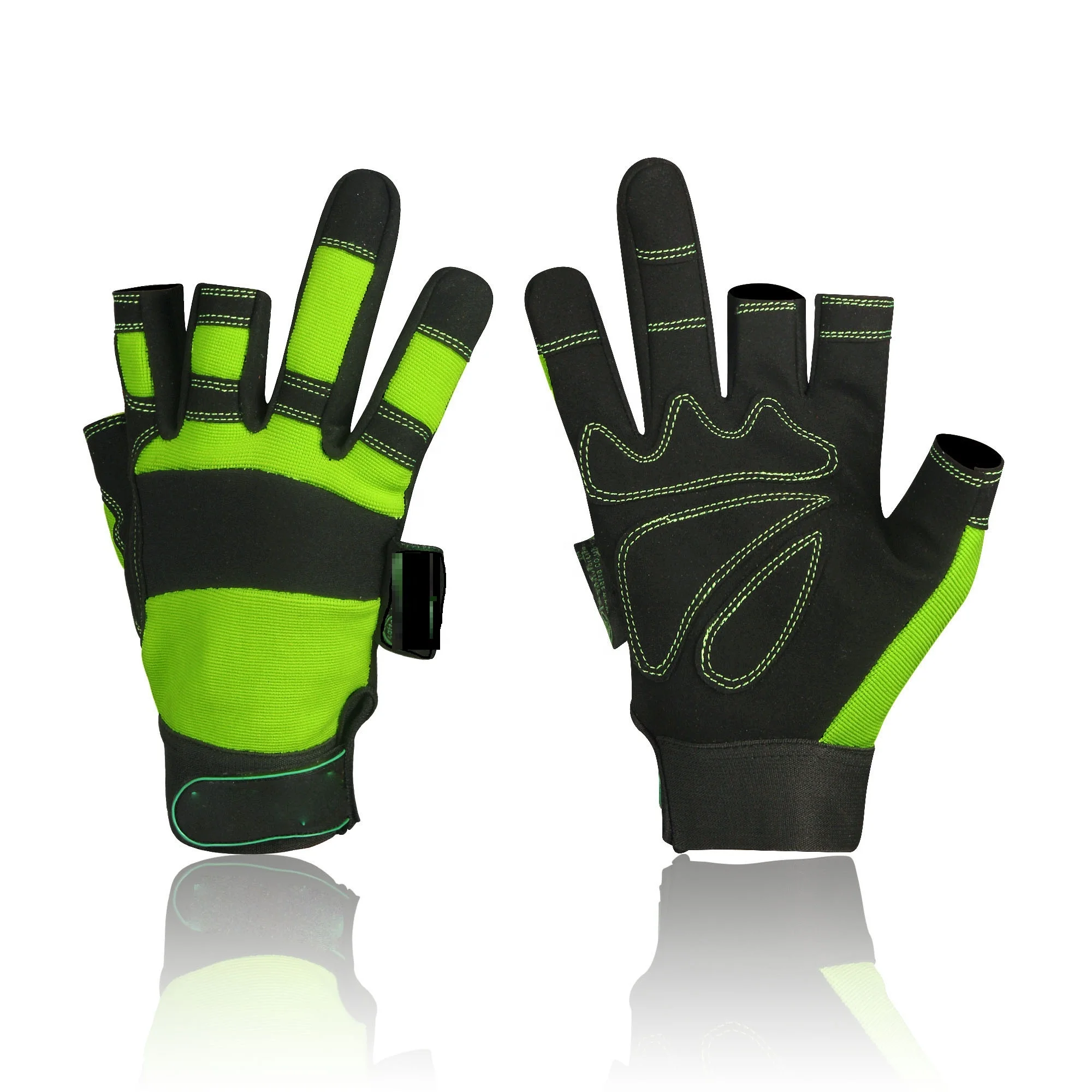 Non Slip Open Three Finger Warm Winter Working Industrial Mechanic Synthetic Leather Gloves