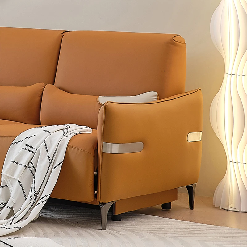 Modern Simple Design Smart Electric Two-Seater Genuine Leather Sofa with Massage & Cooling Features Small Apartment Living Rooms