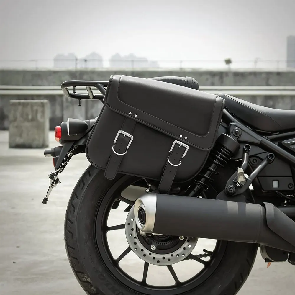 Leather Motor Saddle Side Bag Big Size For Motorcycle low price custom logo Motorbike leather made bags