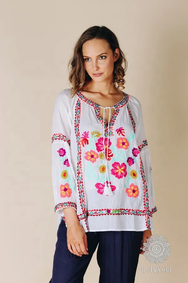 Stunning Eye Catching Look Beautiful Contrast Spring Floral Vibrant Colo Aari Embroidered Fresh Designer Look Women Blouse Top