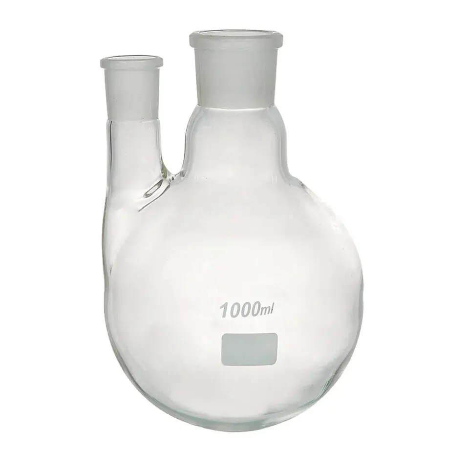 Колба с круглым дном с 3 горлышками и 2 угловыми боковыми горлышками со сменными соединениями, боросиликат