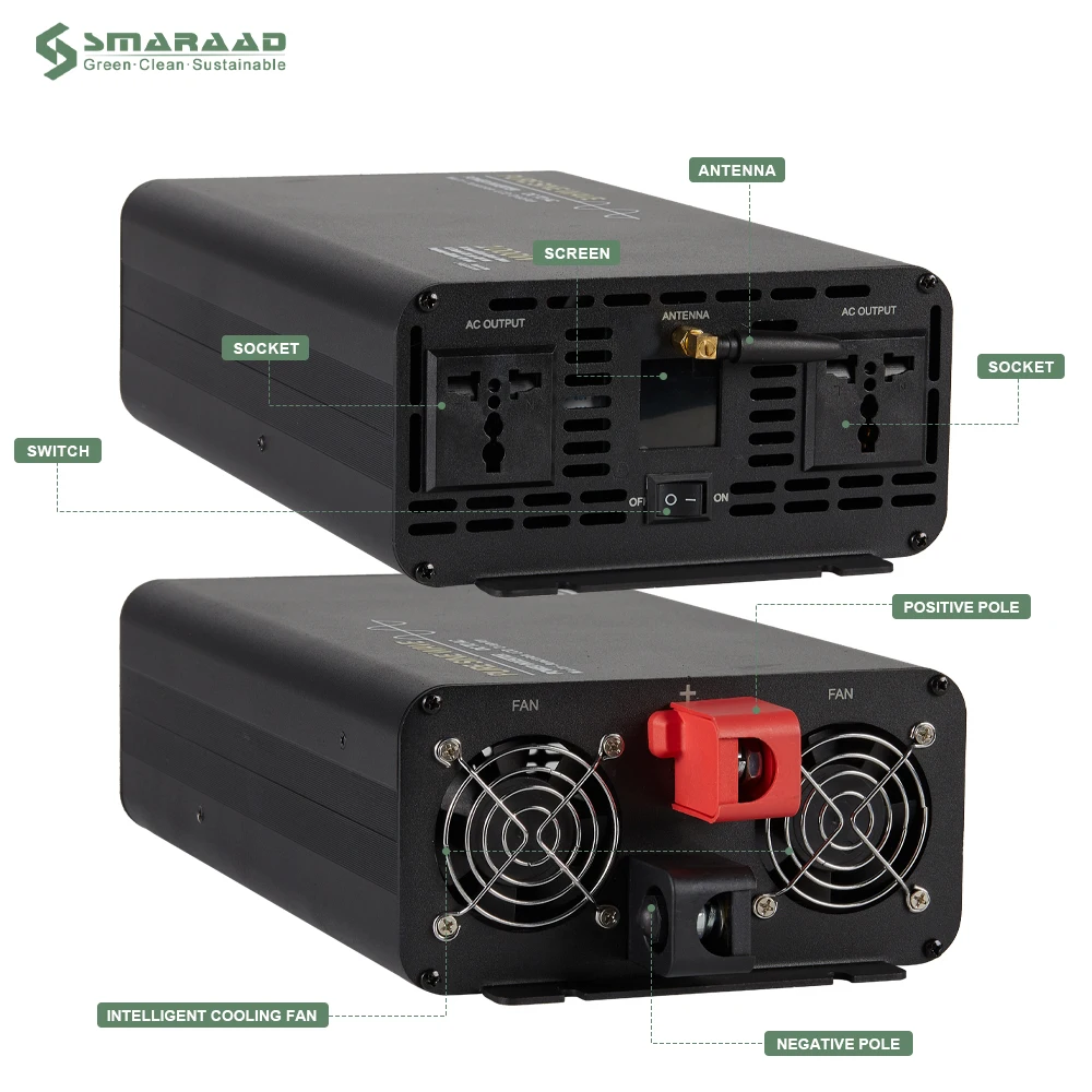 SMARAAD 3000W Pure Sine Wave Inverter off Grid DC 12V 24V 48V to AC 220V 110V Single Output Solar Battery 3KW