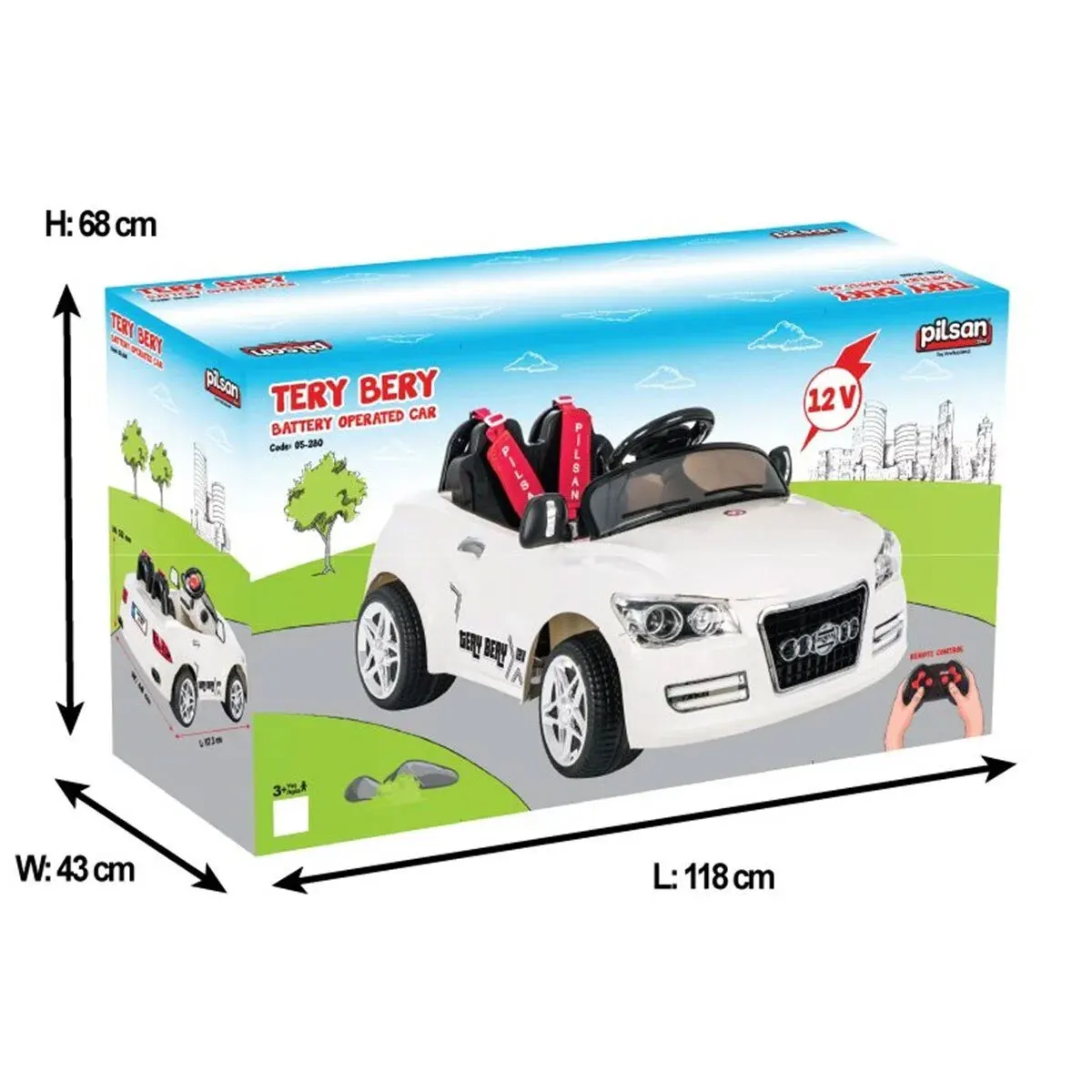 Terry Bery Kids Ride On Car With Remote Control 12V Battery Powered Double Person, Electronic Horn, MP3