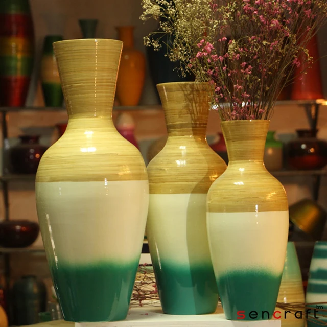 Wholesale new style Spun Home Bamboo Vases Decoration vases handmade decorative flower coiled bamboo vases Handicraft Vietnam