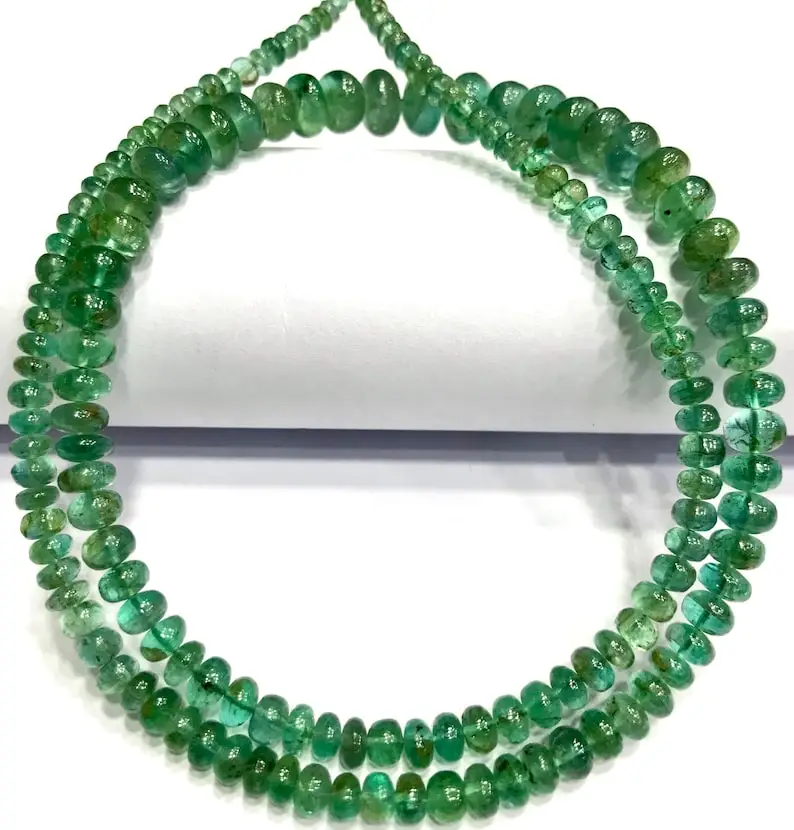Natural Zambian Emerald Smooth Rondelle Beads 3-6mm Emerald Stone Beads For Necklace Jewelry Making Bulk Indian Emerald Supplier