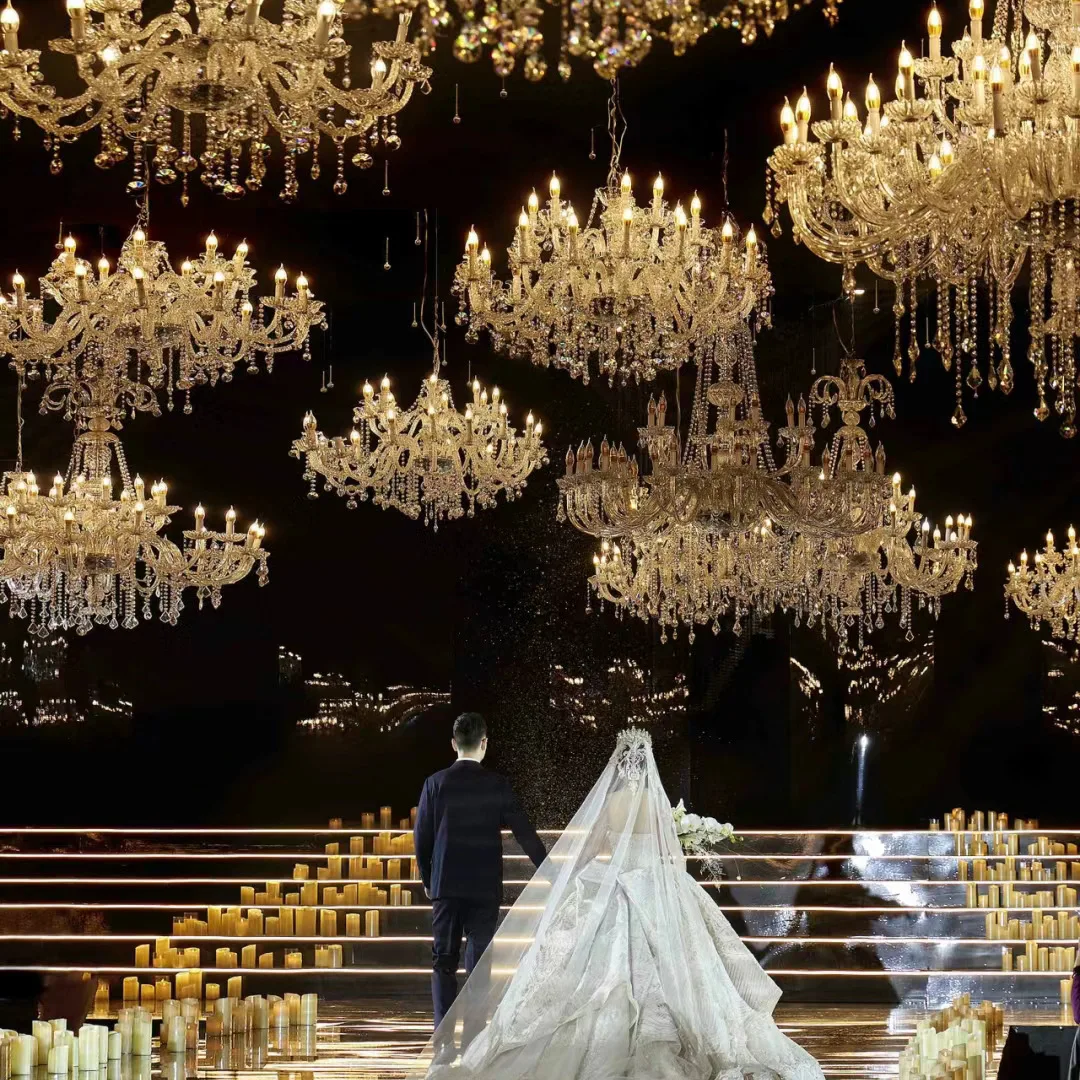 High Quality Hotel Wedding Home Decoration Pendant Light Silver Crystal Acrylic LED Chandelier