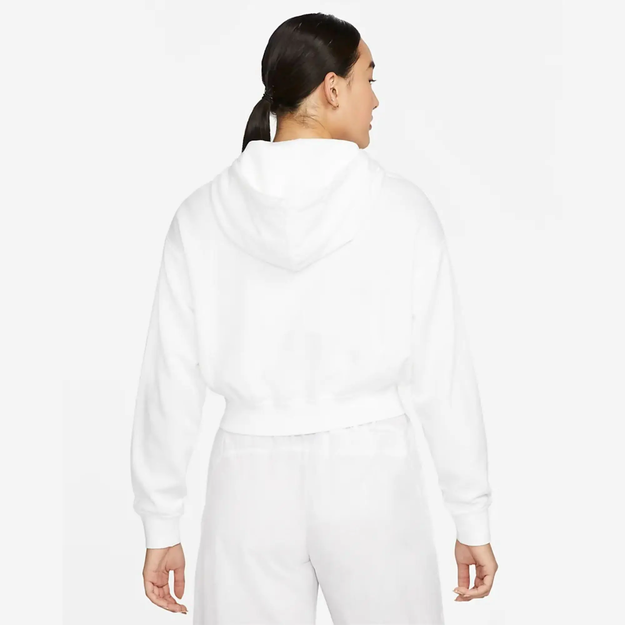 Loose Fit Pullover Hood 66% Cotton 34% Recycled Polyester Spacer Soft Feel Kangaroo Pocket White Women Crop Hoodie