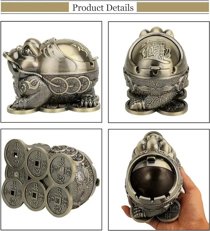 Frog metal ashtray with lid suitable for indoor and outdoor smokers, a beautiful gift for men