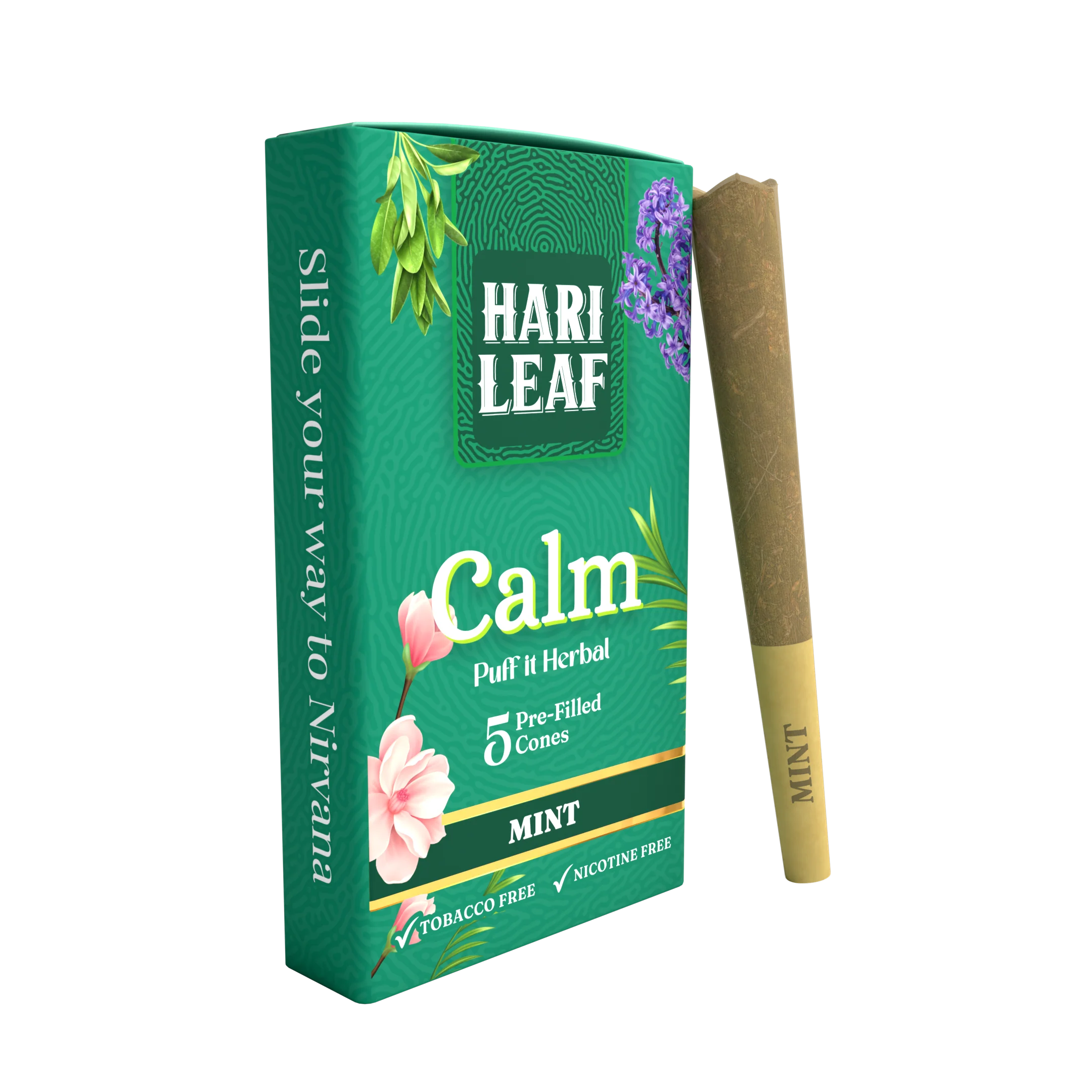Hari Leaf Calm Blend Mint Pre filled Cones Non Tobacco Non Nicotine Refreshing Mint Flavor 5 Cones per Pack