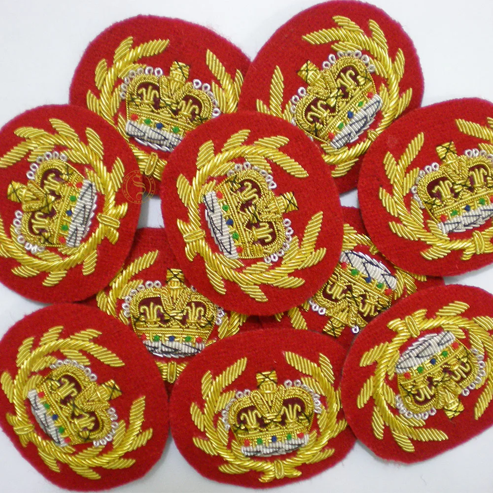 Ceremonial Hand Embroidered Crown Badge UK Bullion Wire Blazer Badges