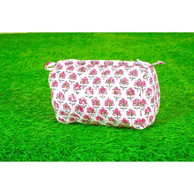 Wholesale Price Indian Block Printed Cotton Quilted Cosmetic Purse Makeup Storage toiletry pouch Floral Printed Cotton Pouch Bag