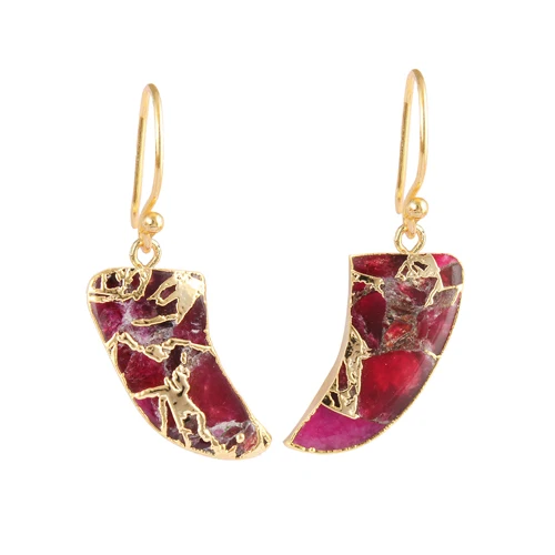 Tiger nail shape mohave ruby copper turquoise drop dangle earring brass 18k gold plated for women wear fashion jewelry earrings