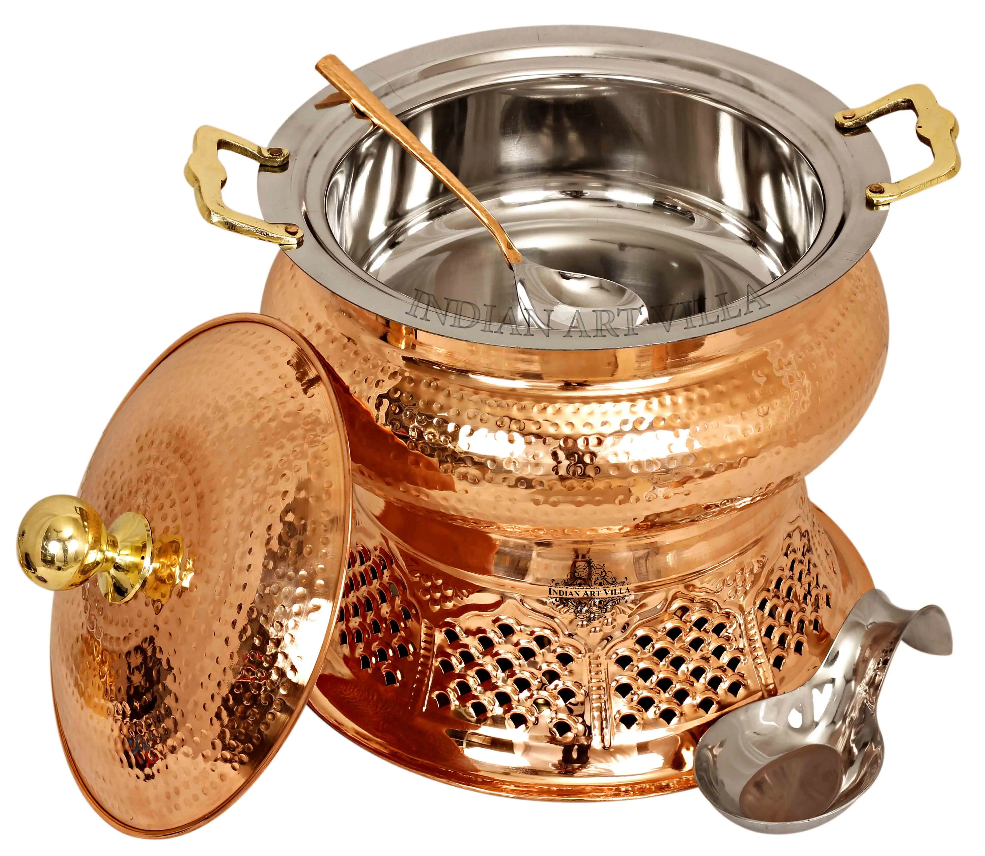Pure Steel Chafing Dish with Copper Finish, Stand, and Spoon - Premium Serving Set