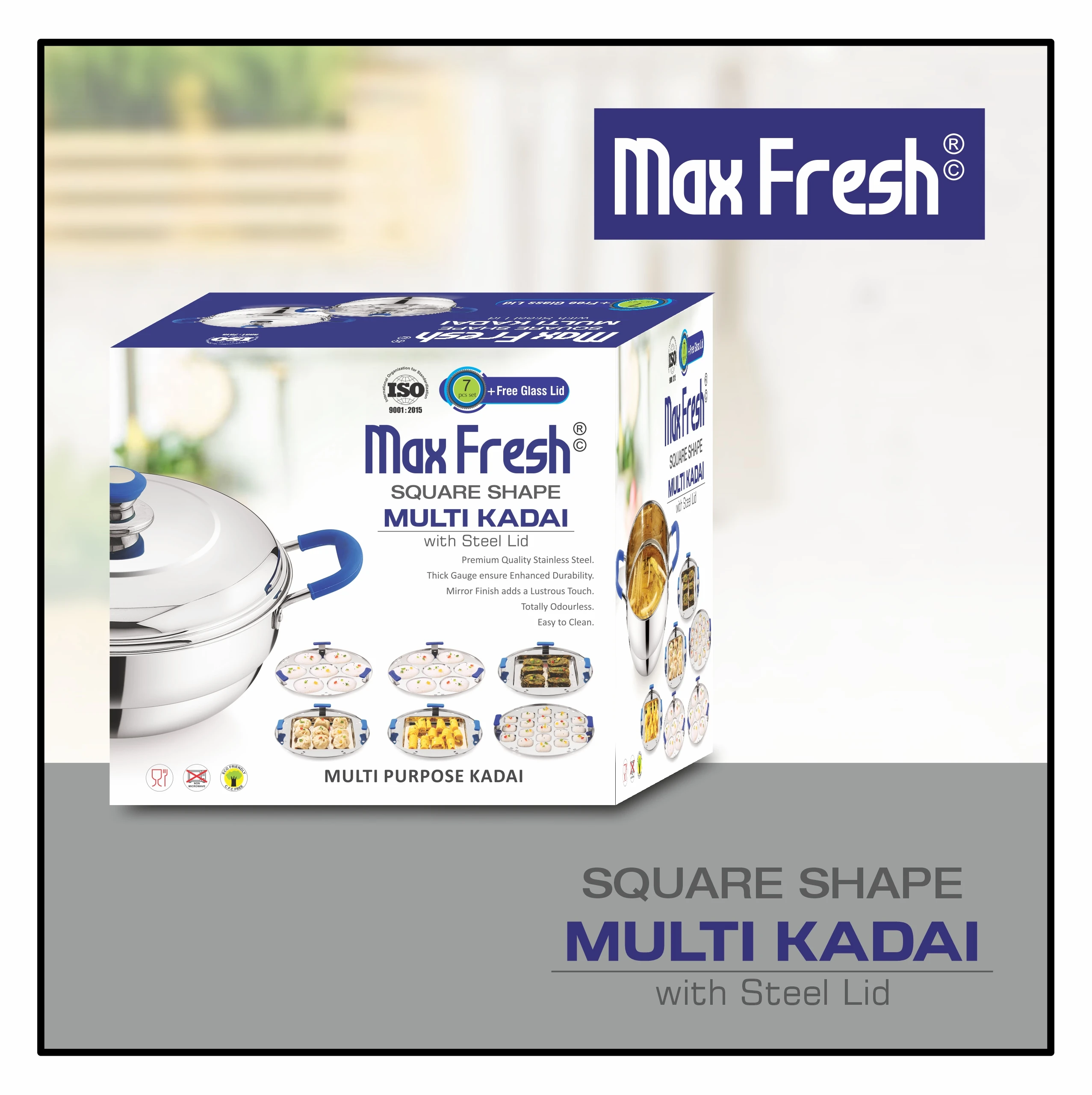 Maxfresh современное квадратное дно для сэндвича Multi Kadai подачи сразу 2 тарелок прочный металлический дизайн