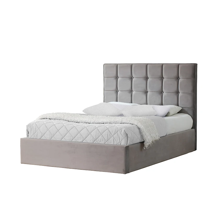 Wholesale KENSINGTON Upholstered Ottoman Bed Grey Velvet Fabric Texture Modern Simple Design Perfect for Hotel Villa