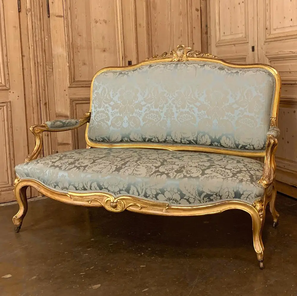 Рококо роскошь: французский Louis XV Giltwood Canape XIX века 2-местный диван для роскошных гостиных