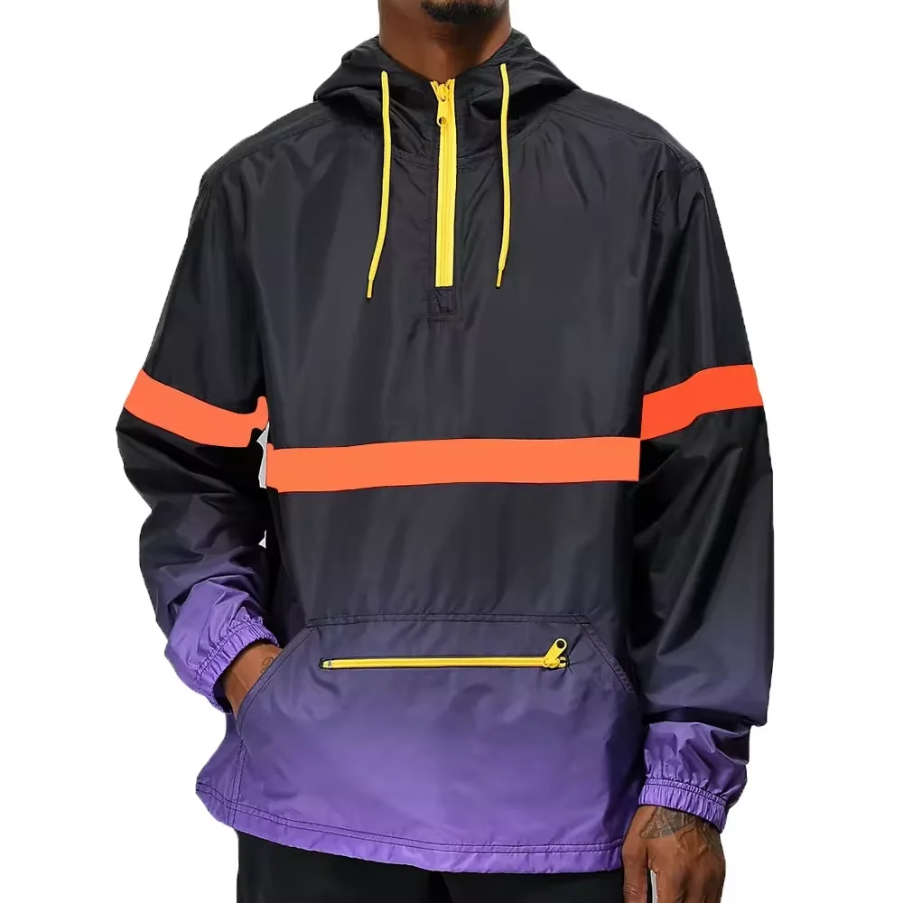 Color Block Nylon Polyester Windbreaker Jackets Custom Anorak Jackets Contrast Colors Jackets Waterproof