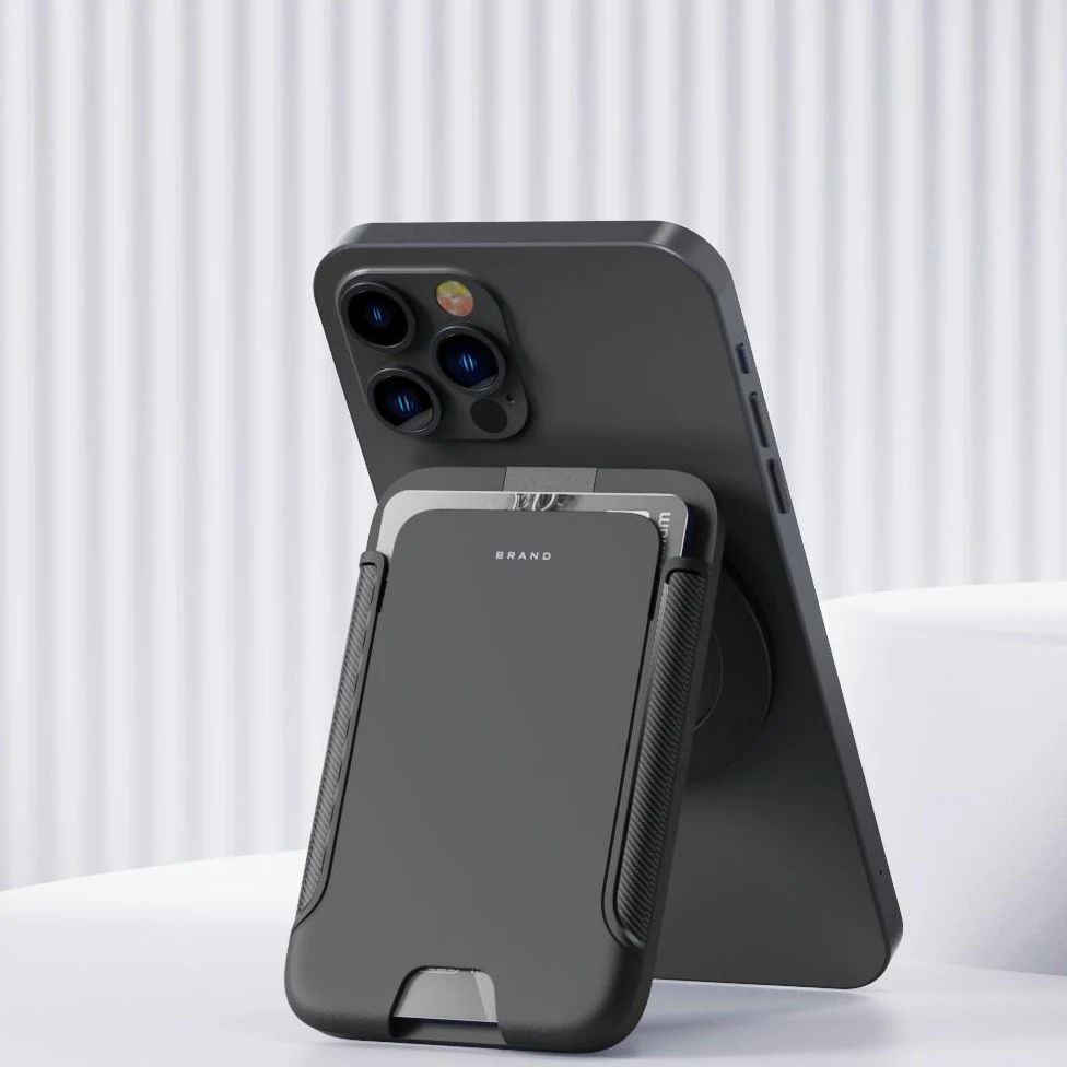 Minimalist business original patent private model magnetic phone card holder stand custom slim hard pc phone wallet for magsafes