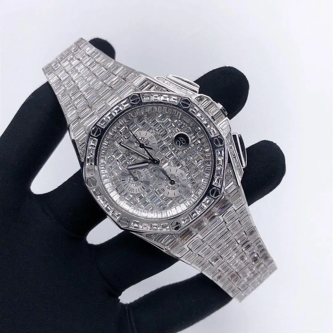 Механические часы VVS Moissanite Алмазный тестер багет 925 посеребренные Позолоченные Роскошные ювелирные изделия со льдом