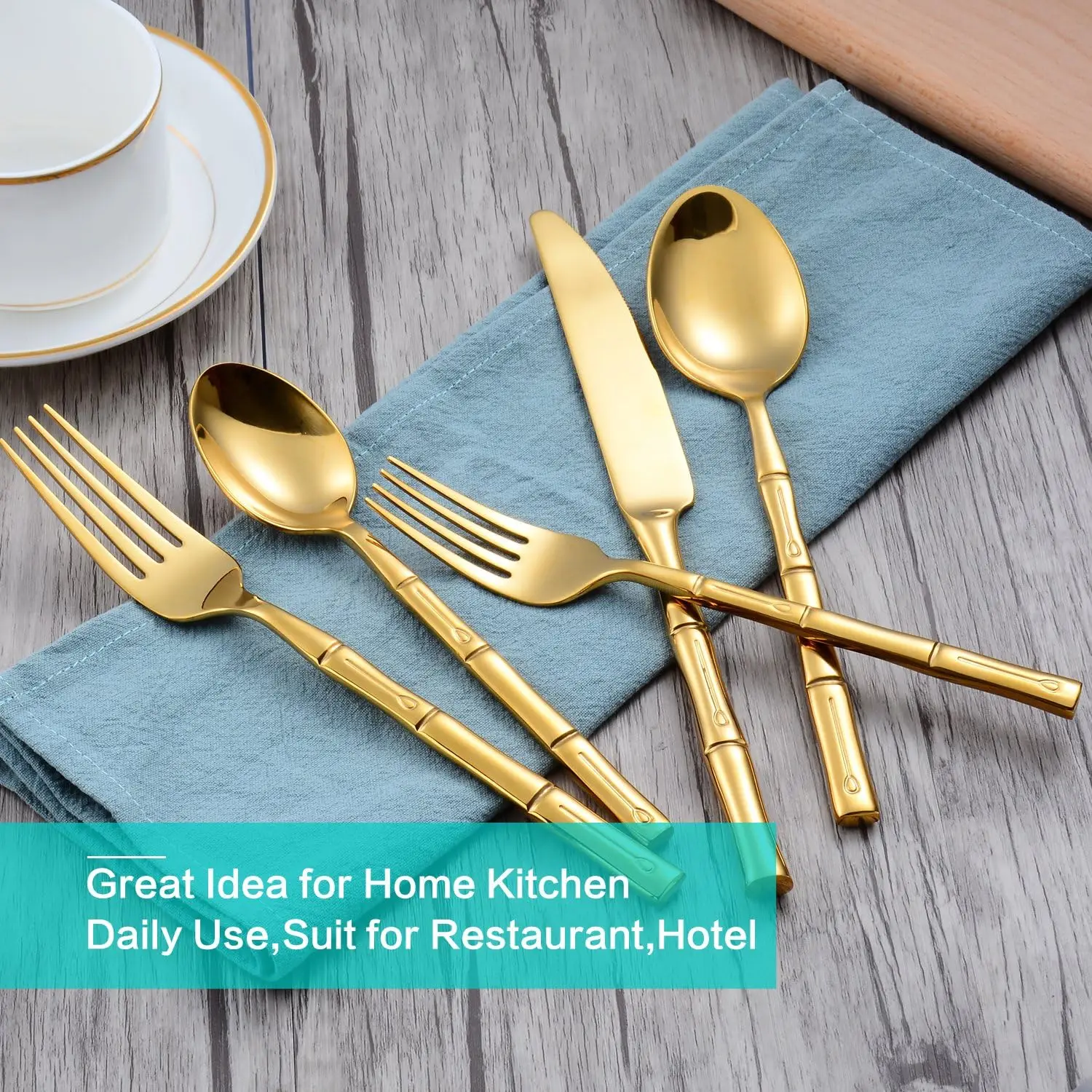 New arrival Gold Silverware Set with Bamboo Pattern Mirror Polish Wholesale price Cutlery Set Housewarming Wedding Gift Service