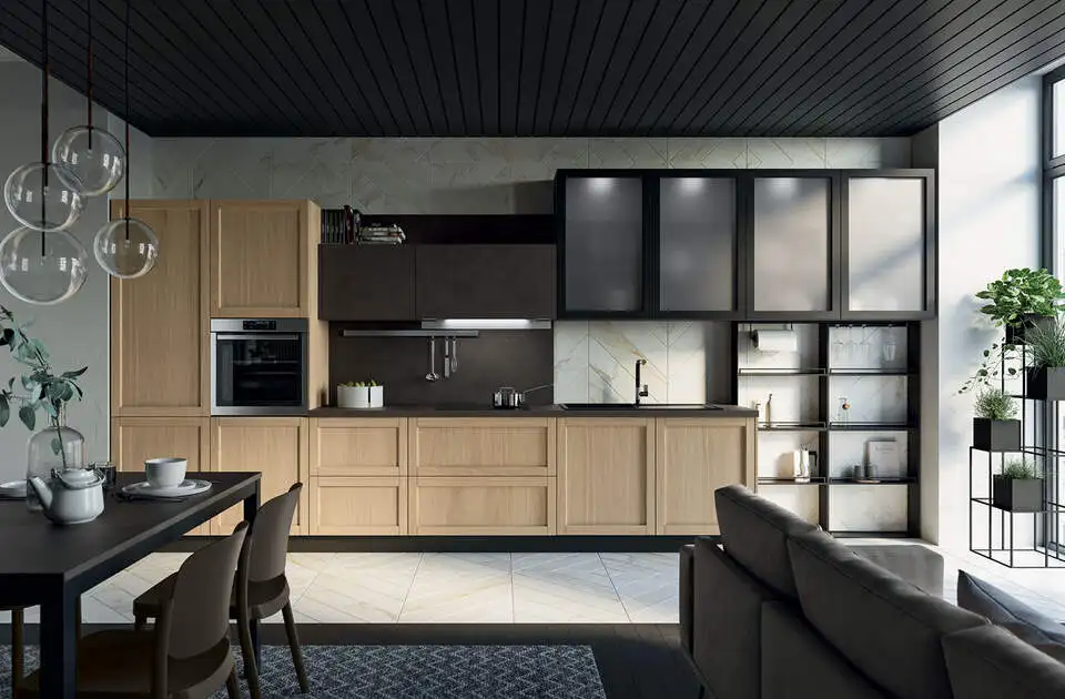 100% Made in Italy Professional Fully Customized Kitchen Cabinets Wood Framed Lacquer Laminated Finish for Retail Export