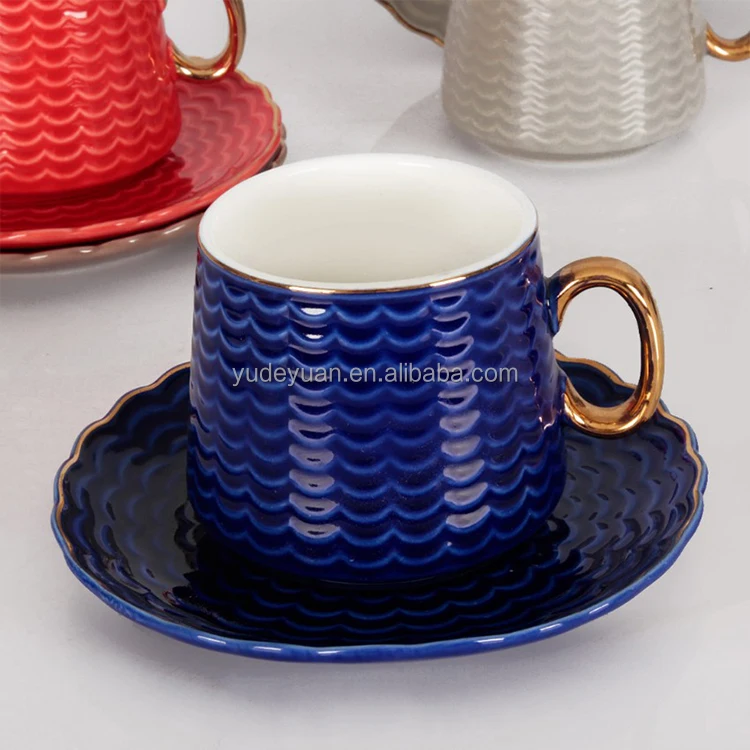 luxury style espressos ceramic wholesale custom embossed design cup saucer factory coffee china cups and saucers