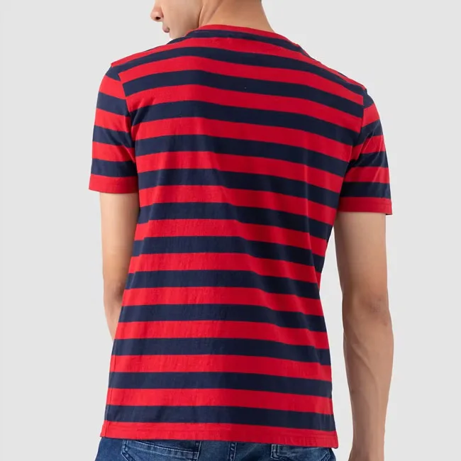 Trending Stylish 100% Cotton Striped Designer Knitted Casual Oversize Unisex Mens O Neck Striped t-Shirt Men Clothing
