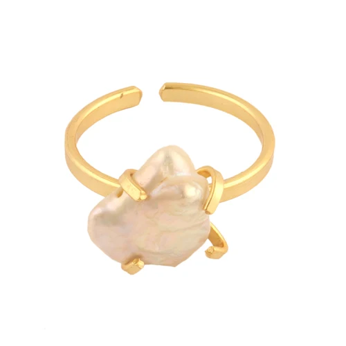 Woman minimalist cute dainty freshwater pearl gold plated adjustable ring custom made pearl prong setting ring for weeding gift