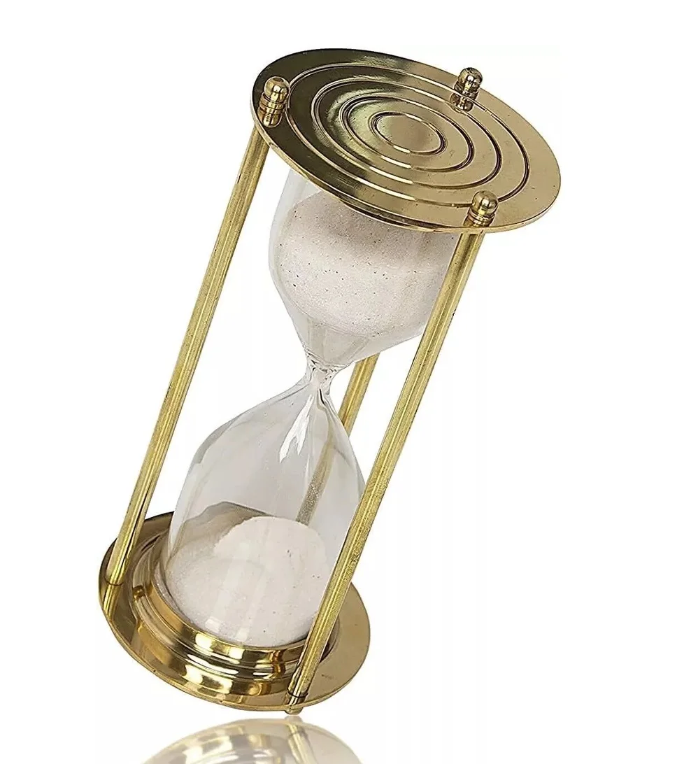 Mirror Finished Brass Stylish Hourglass Sand Timer With Natural Sand for Office Kitchen Home Decor Desktop .