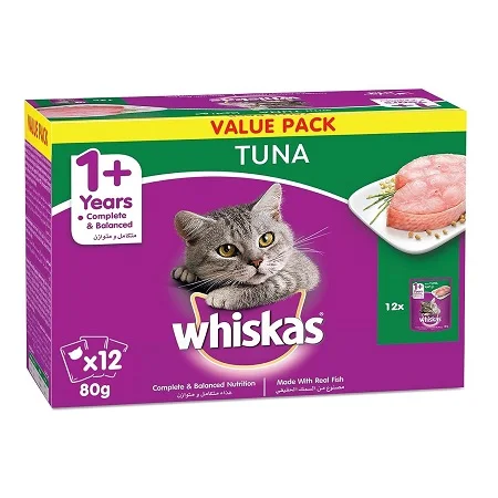 WhiskasWet Cat Food Tuna, Made with Real Fish, for Adult Cats 1+ Years, Flavor Lock Pouch Made for Sealing Freshness, Ingredien