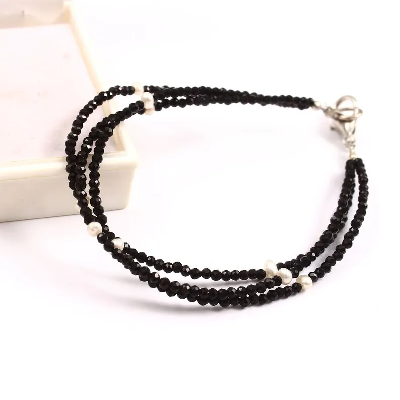 Wholesale 3mm Natural Black Spinel With Pearl Micro Faceted Healing Stone Beads Bracelet Ladies Jewelry Gemstone Crystal Beads