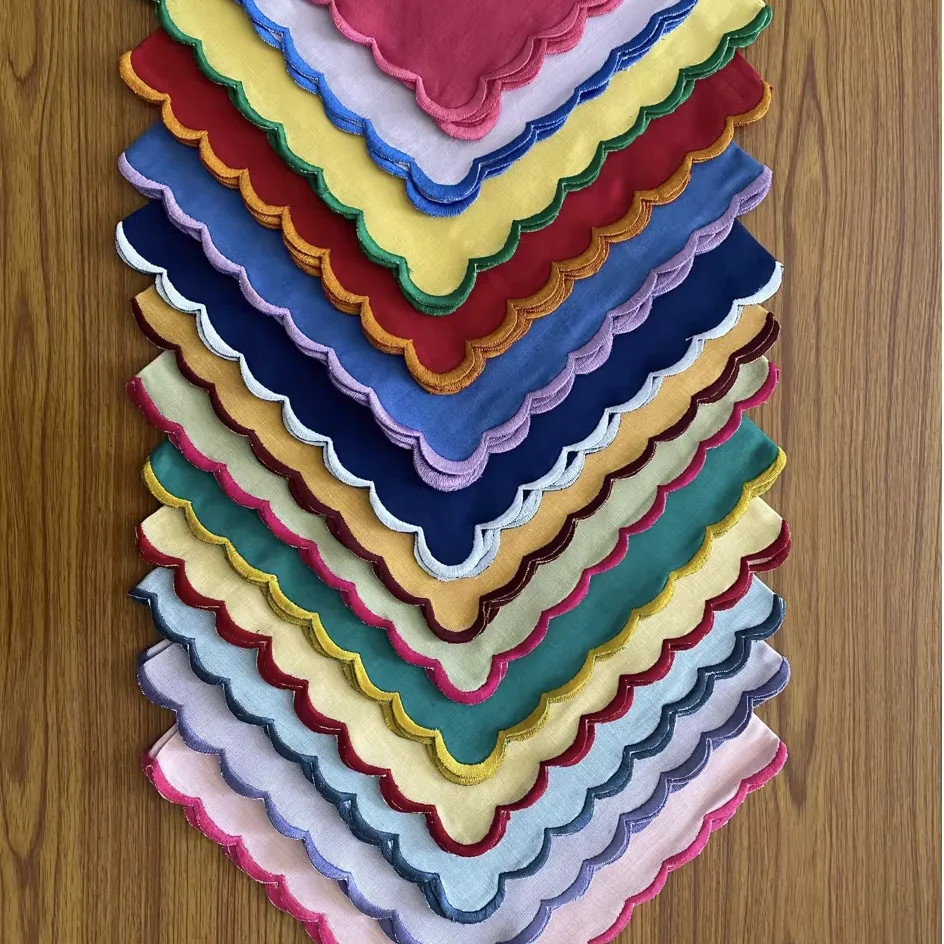 Mix Match Pure Linen Napkins Embroidered Scallops Wedding Events Parties Home 9x9' Cocktail 18x18' Dinner Sizes Unique Gifts