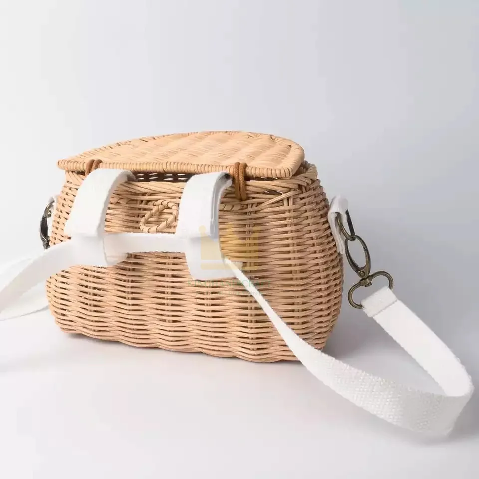 Handmade rattan kids crossbody wicker bag backpack bike scooter basket from Vietnam