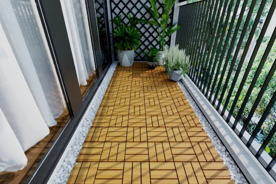 Vietnam Teak Interlocking Wood Deck Tiles for Balcony/Square Flooring Tiles DIY Installation KD Patio Garden