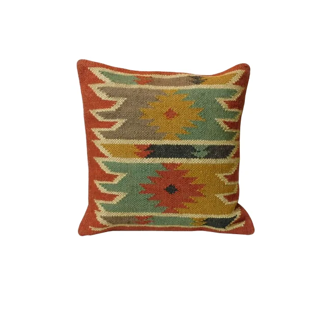 Bohemian Indian Texture Handmade 100% Wool Jute Square Pillow Cover Living Room Home Decor Knitted  Embroidered Cushion Case