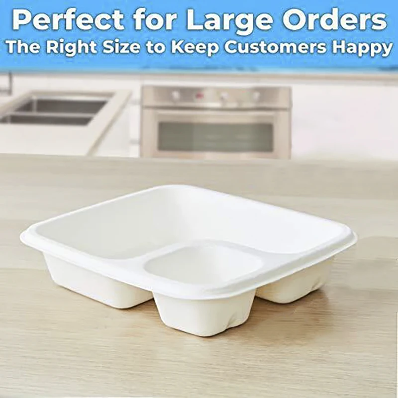 Customized Sugarcane Bagasse Lunch Trays Biodegradable Disposable 2-Compartment Catering Trays