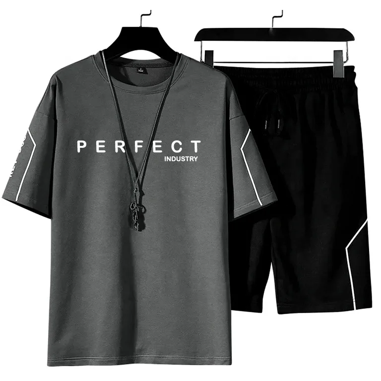 High quality Solid color men,s t shirt and short set / men 2 piece summer fashion short sleeve t shirts with custom logo