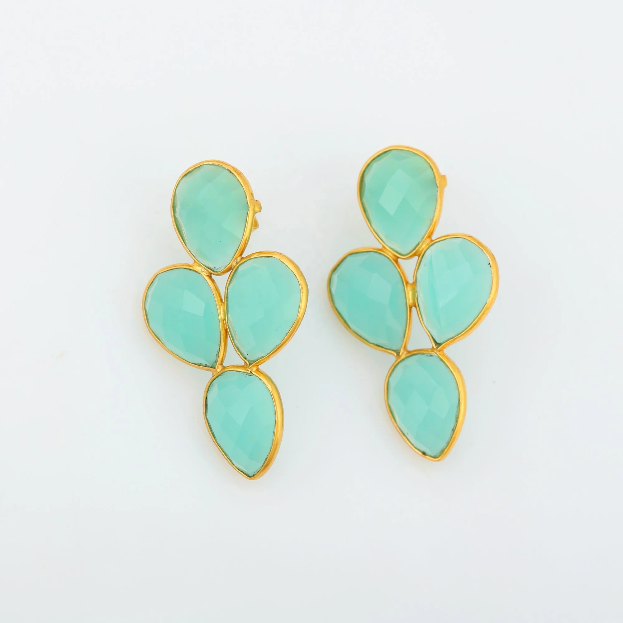 Aqua Chalecedony Earring Gold Plated 925 Sterling Silver Earrings Fine Jewelry Pear Shape  Earrings
