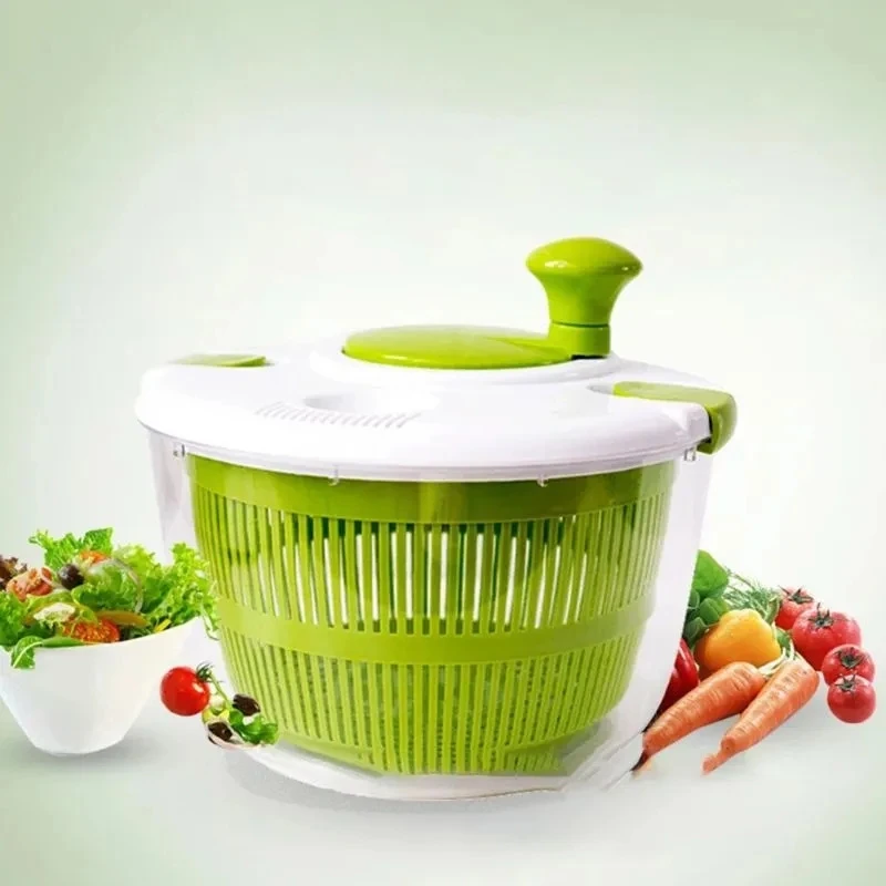 5L Manual Plastic Dryer for Vegetables and Fruits Salad Tools-Dry Salad Spinner Washing Bowl for Serving Lettuce Spinach Cabbage