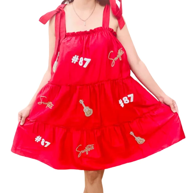 Fashion 2024 Swiftie Album Custom casual summer V-Neck women dress beaded motifs Concert attire