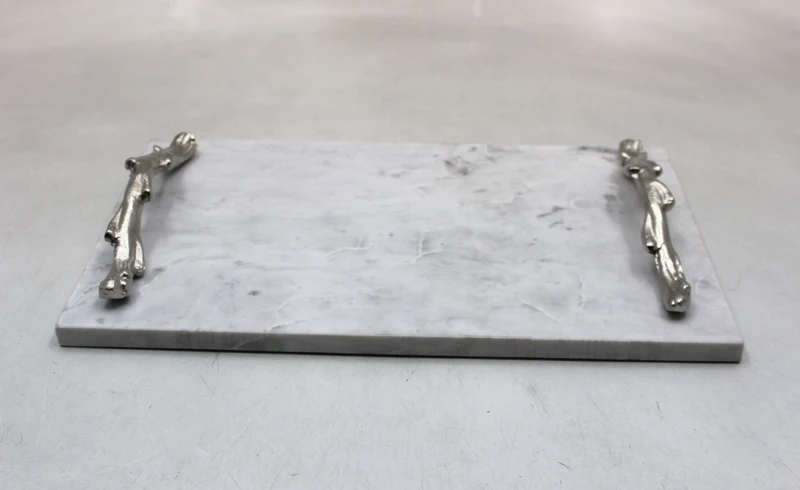 Serveware Luxury Marble Aluminum Rectangle Serving Tray Crystal Dinnerware Dish Plates Decorative Use Rough Technique Trophies