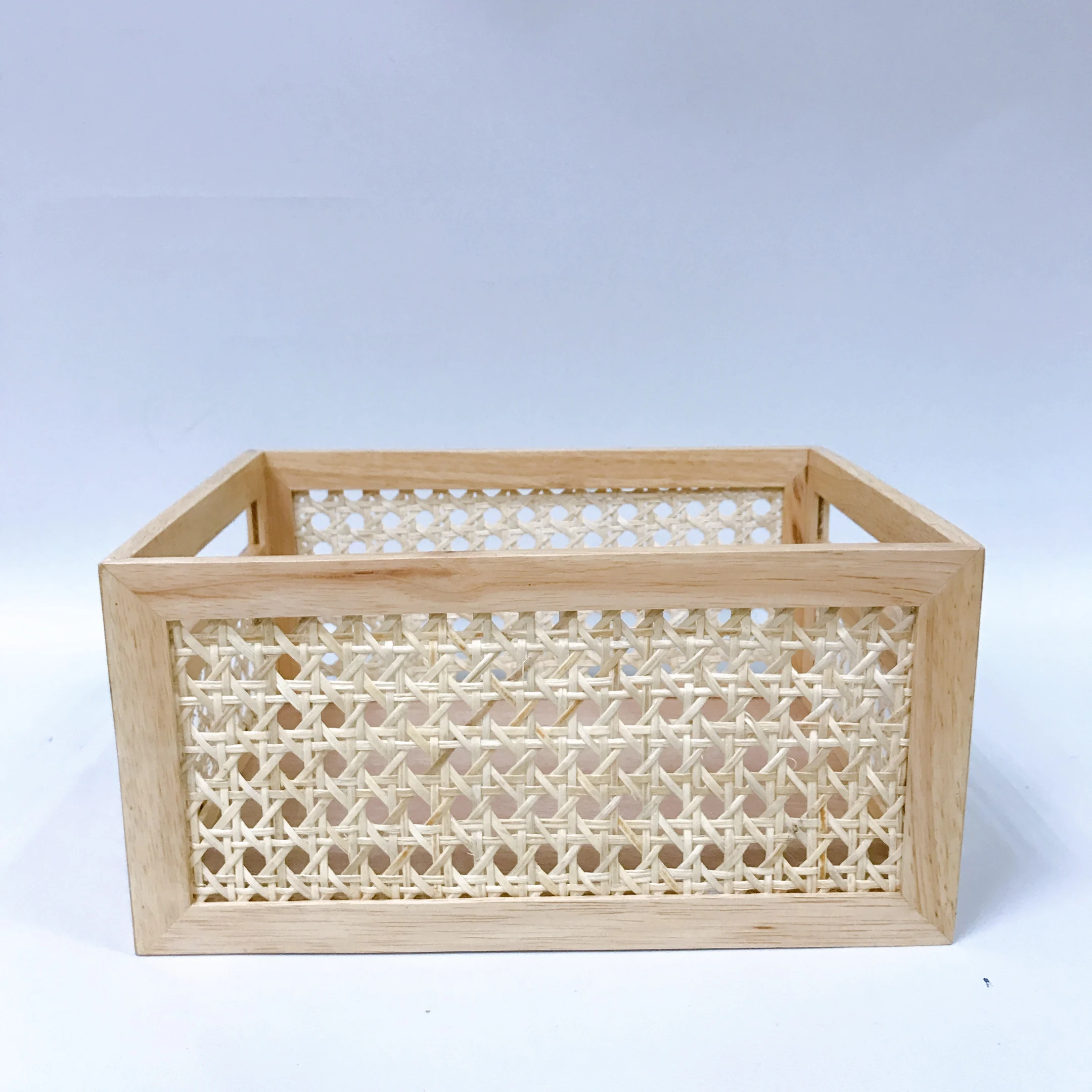 Vietnamese Hand-Woven Rattan Rectangular Storage Basket Decorative Laundry Bin for Kitchen or Home Use Boxed Handicrafts