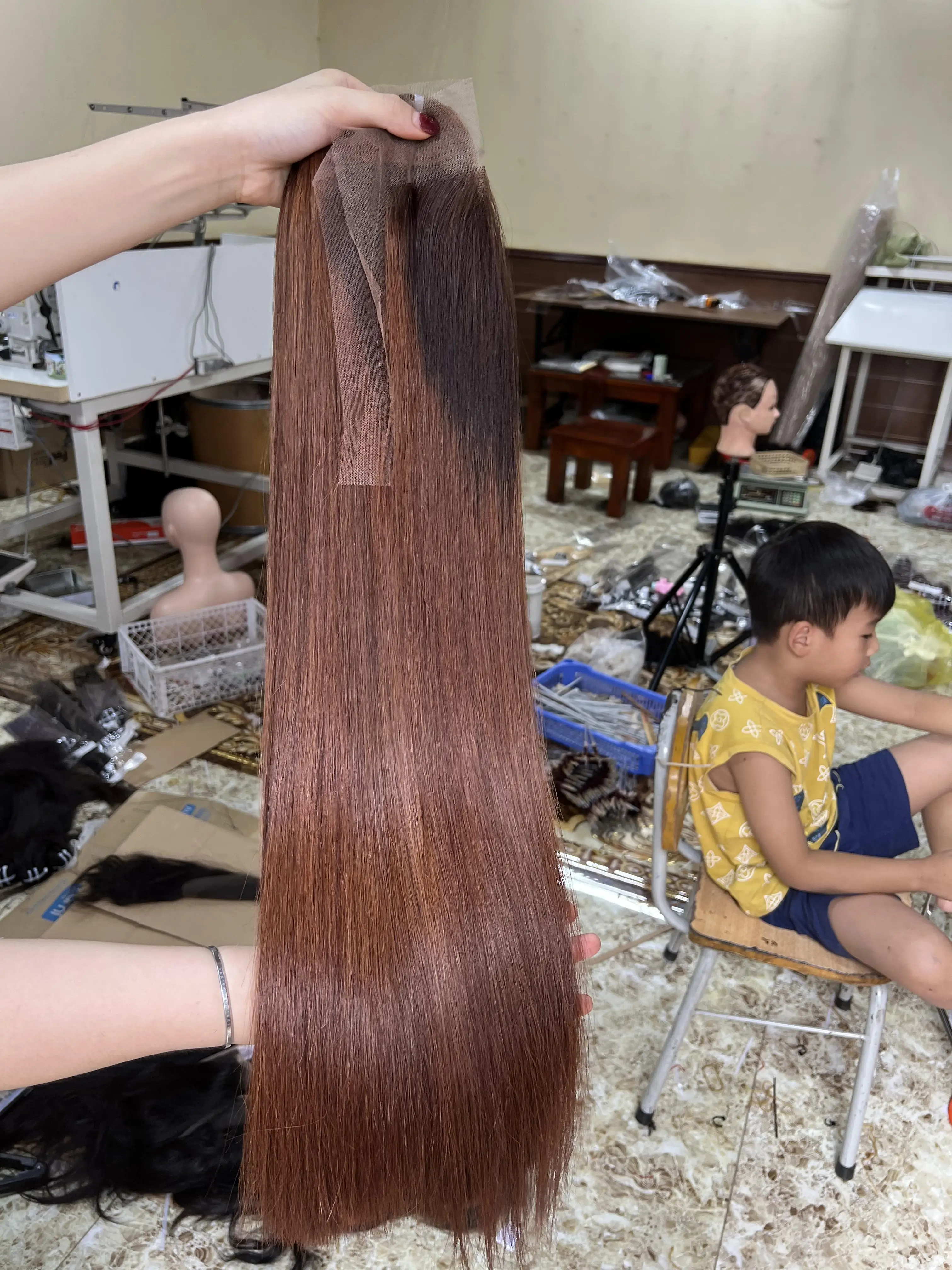 Bone Straight hair Weft and Closure Piano Brown color 100% Human Vietnam hair  double drawn or super drawn Luxury hair
