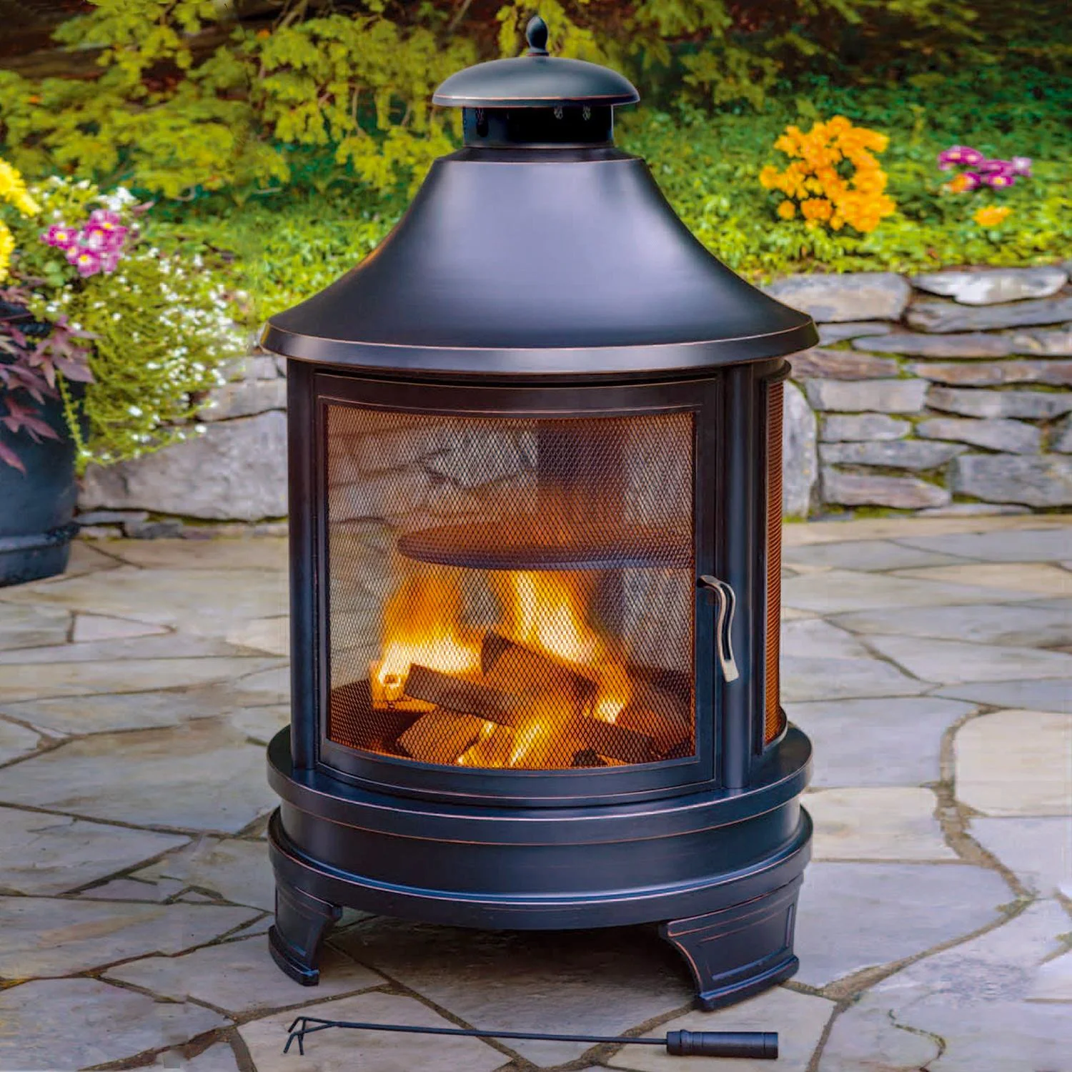 Outdoor 50' Garden Backyard Charcoal Wood Burning Metal BBQ Fire Pit With Cast Iron Cooking Grill