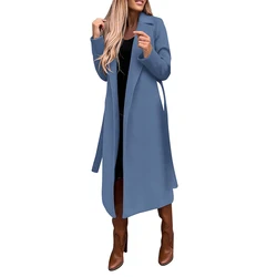 Custom Windproof Classic Lapel Winter Coats Wool Long Trench Coat Women with Belt