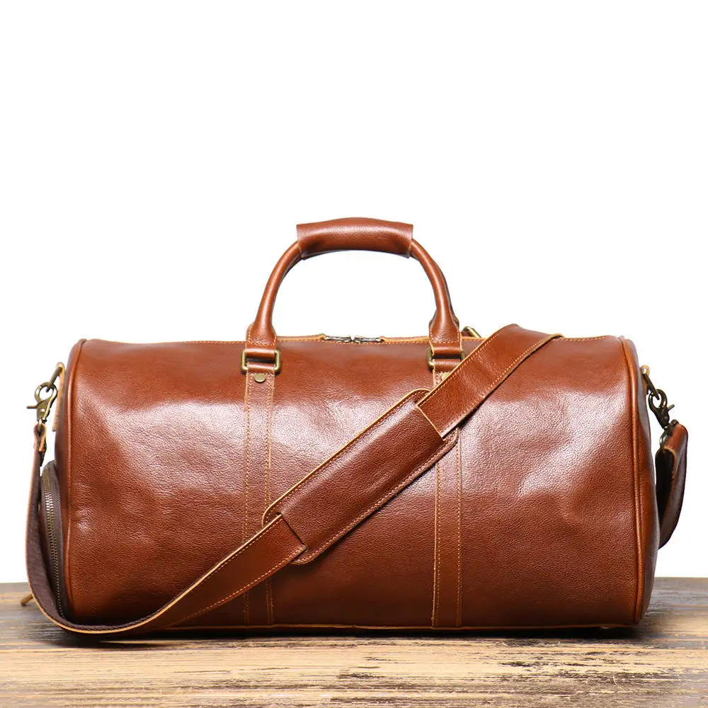 Genuine Leather Shoes Compartment Travel Overnight Duffle Bag Men Women | Custom Made Travel Genuine Leather Duffel Bags