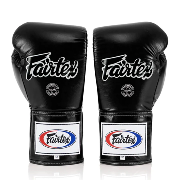 New Design Muay Thai Fairtex Boxing Gloves Custom Made Genuine Leather Boxing Gloves Lace Up Black Custom Boxing Gloves