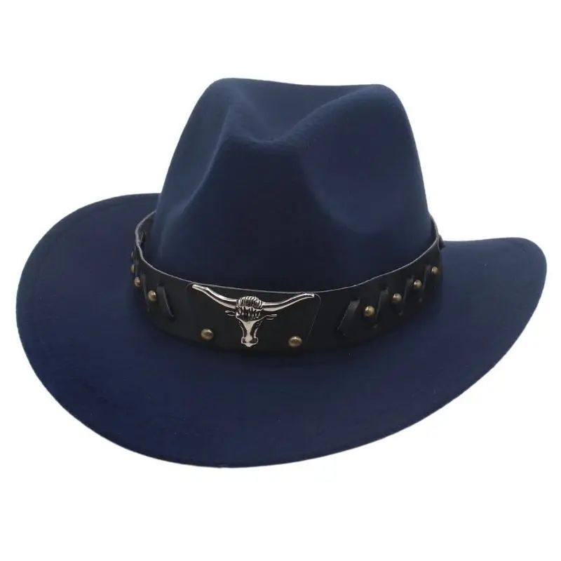 Handsome Western Cowboy Hat with Curved Brim New Release Riveted Bull Head Accessories