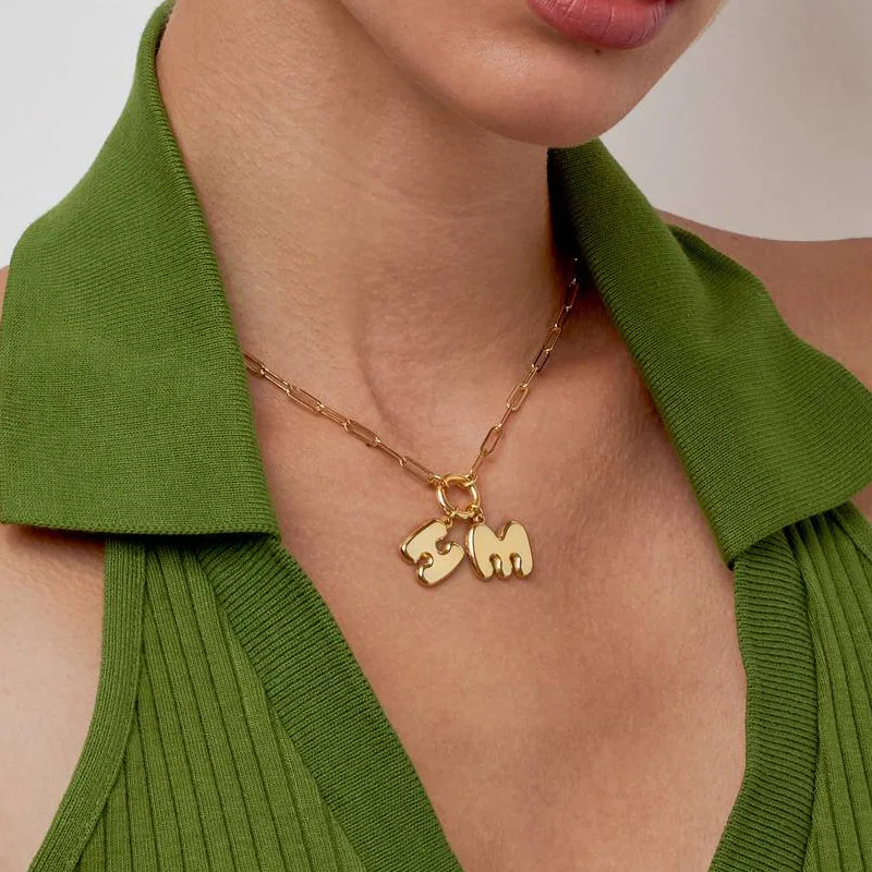 LUCKYDG Waterproof Tarnish Free PVD 18K Gold Plated Stainless Steel Bubble Up Initial Letter Charm Pendant Necklace For Women